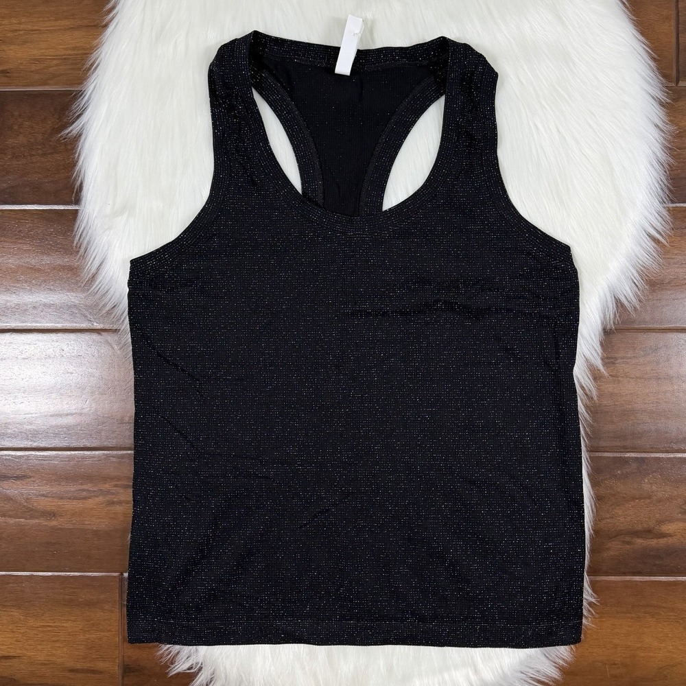 Athleta Size Large Black Shimmer Glitter Sparkle Seamless Racerback Tank Top